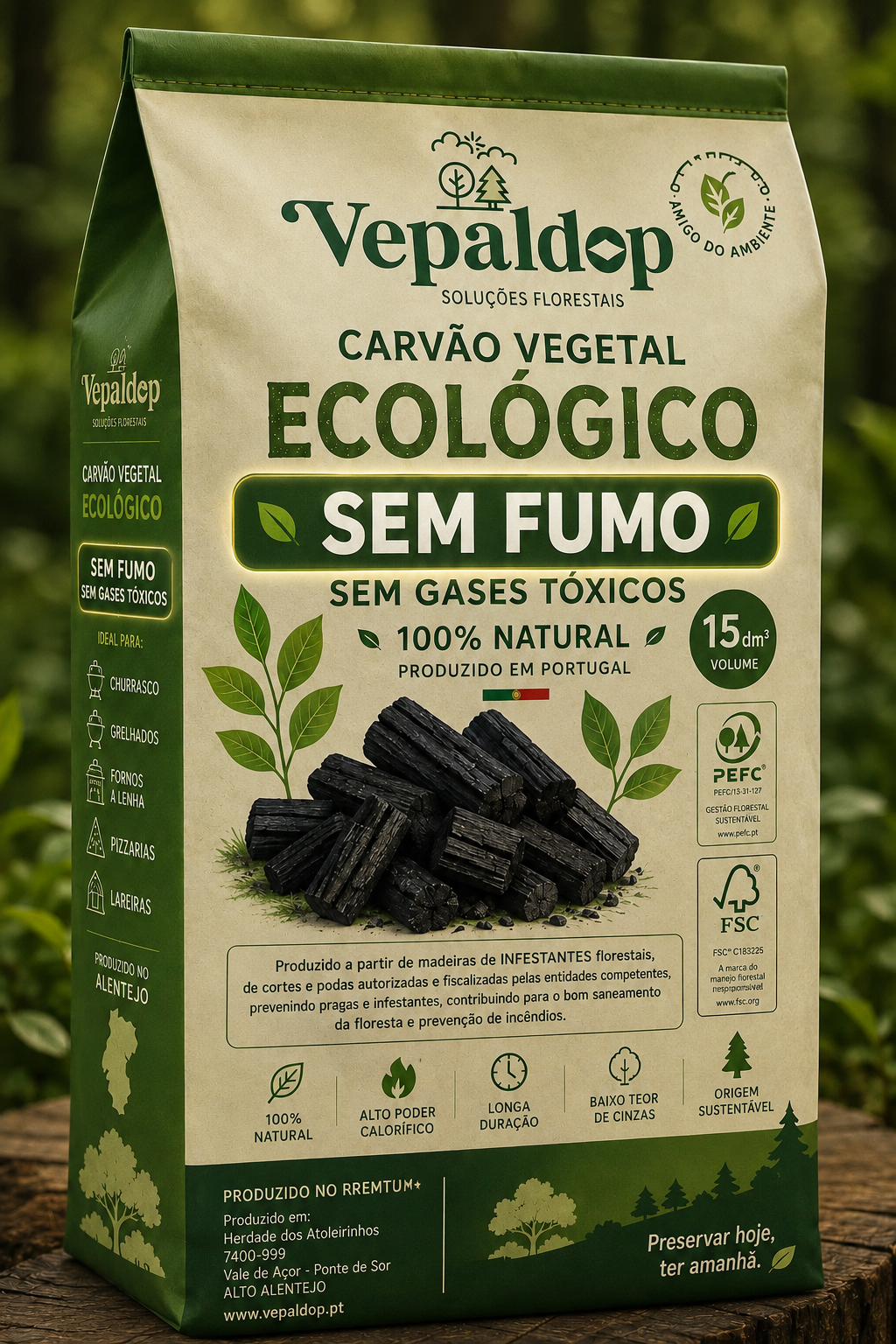 Carvão vegetal ecológico — sem fumo