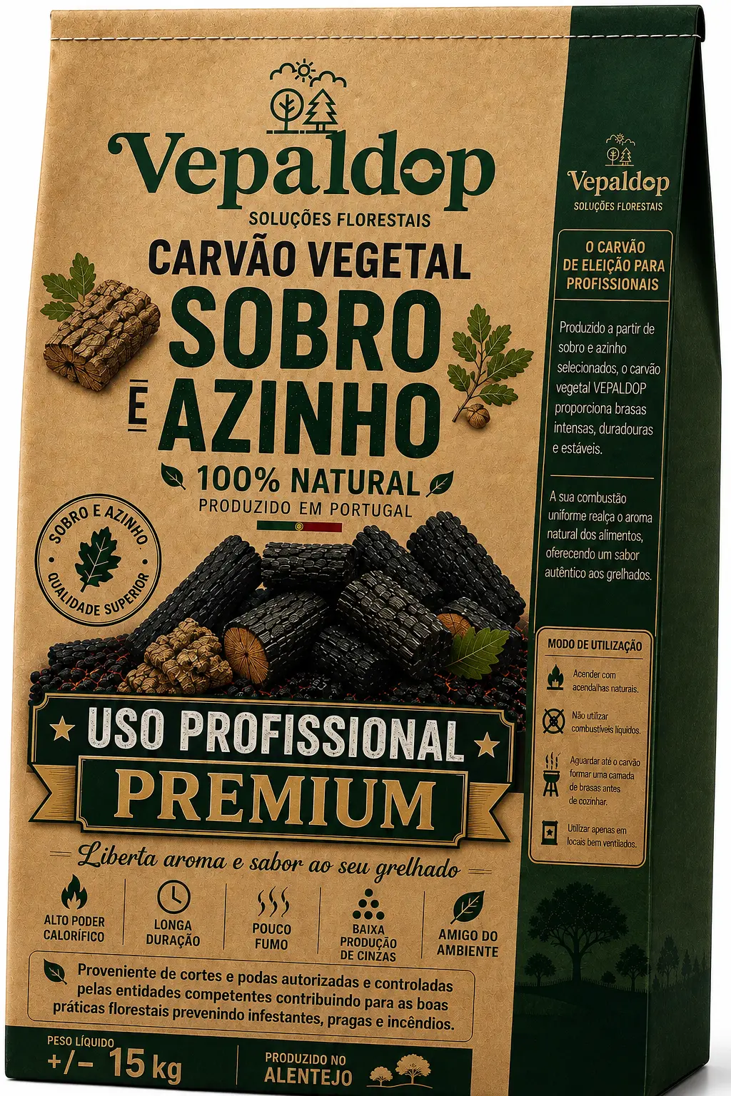 Carvão vegetal sobro e azinho — uso profissional